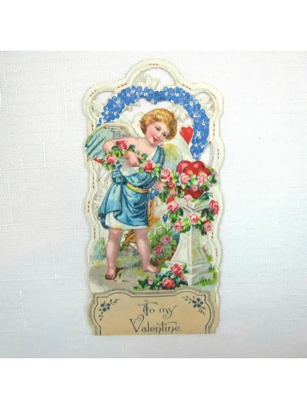 Vintage Valentine 1929 Pull Down Die Cut Stand Up Angel Flowers Doves Germany